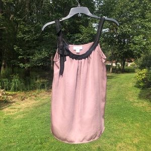 Silky top w intricate gold detail on black straps